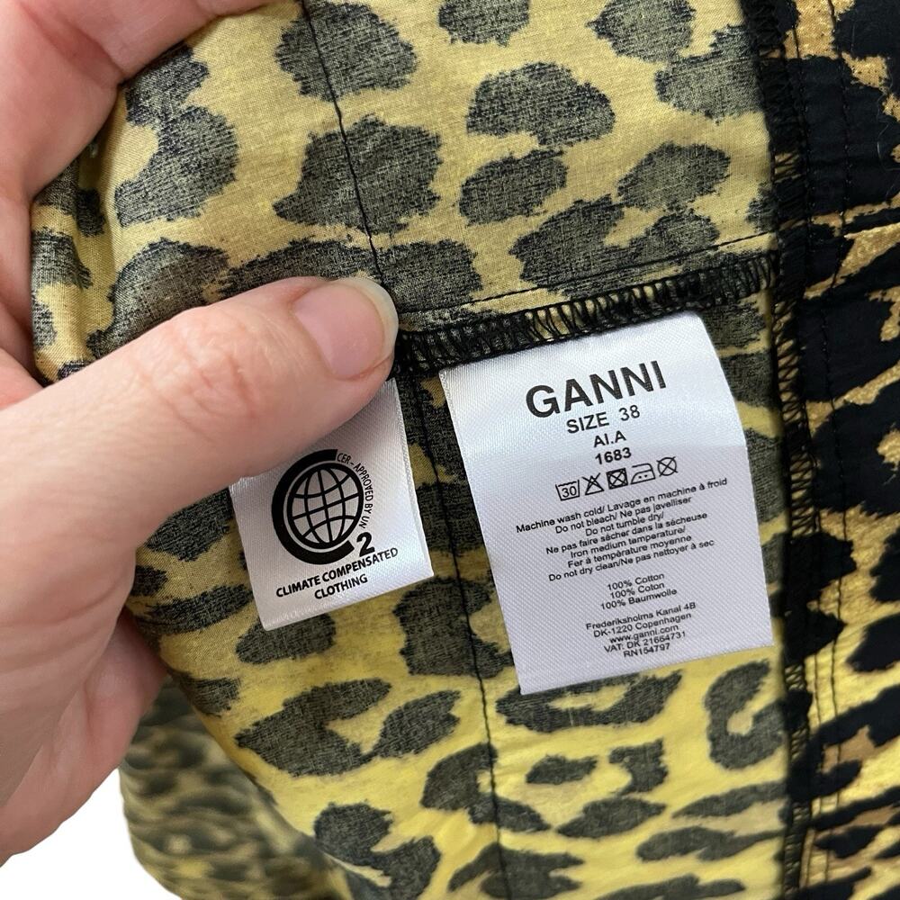 Ganni Leopard Print Blouse 38EU/Medium Tiered Ruffle Open Back Flutter Sleeve - Picture 6 of 10